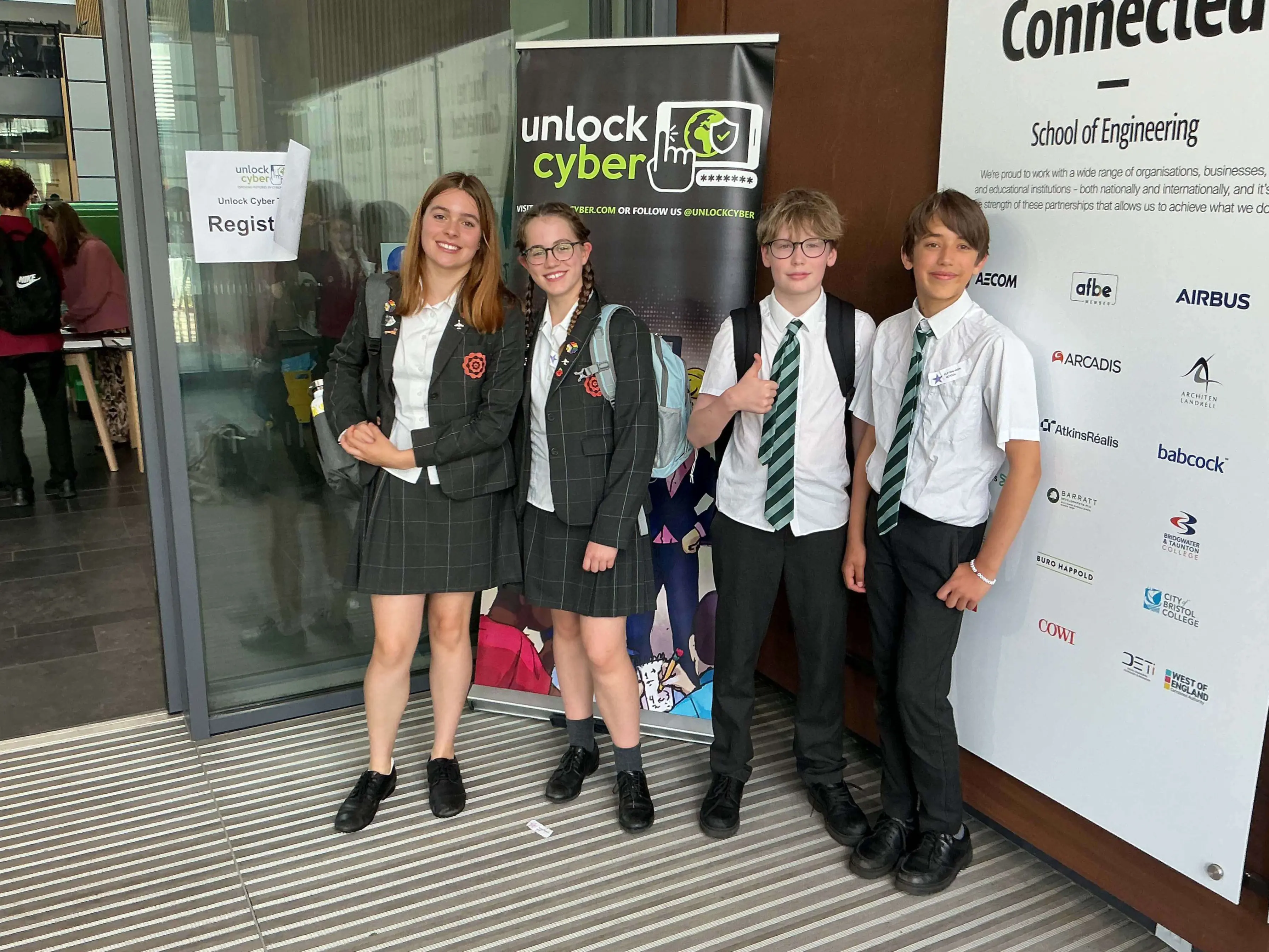 Clifton High School Senior School pupils at the Unlock Cyber Taster Day 2026 by the “Unlock Cyber” banner