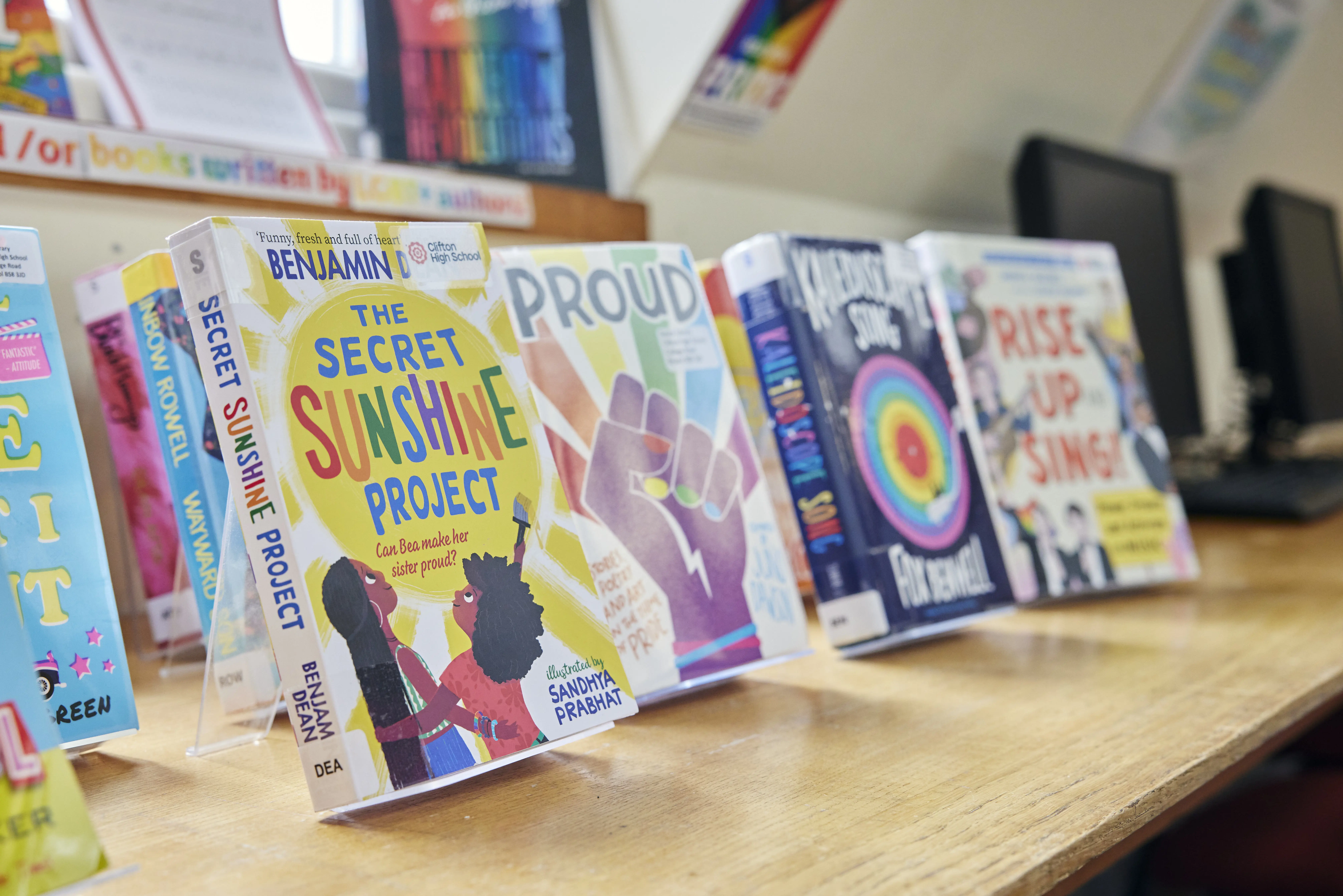 A selection of books on display in the Senior School Library at Clifton High School.