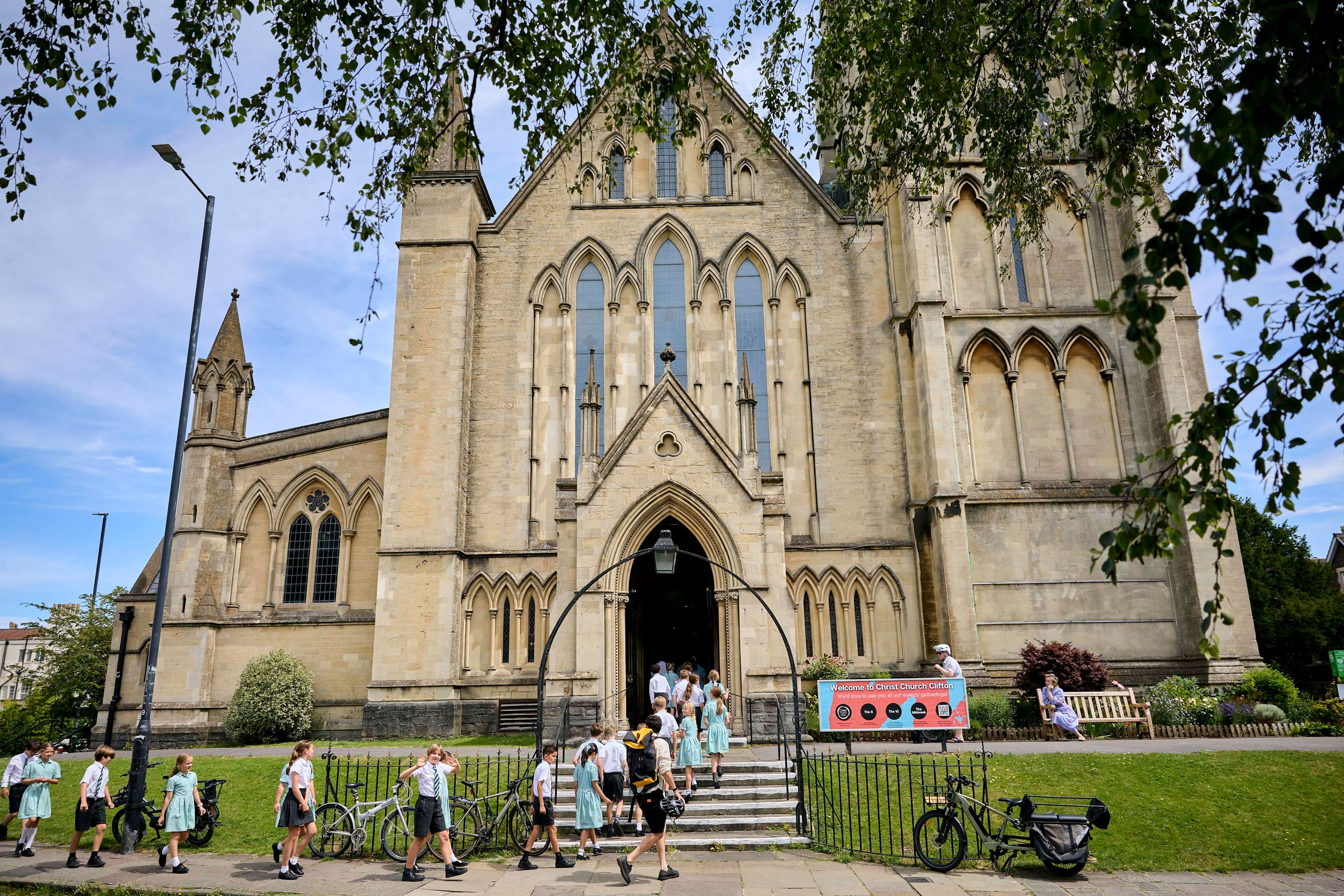 Pupils arriving at Christ Church, Clifton for a Clifton High School celebration event.