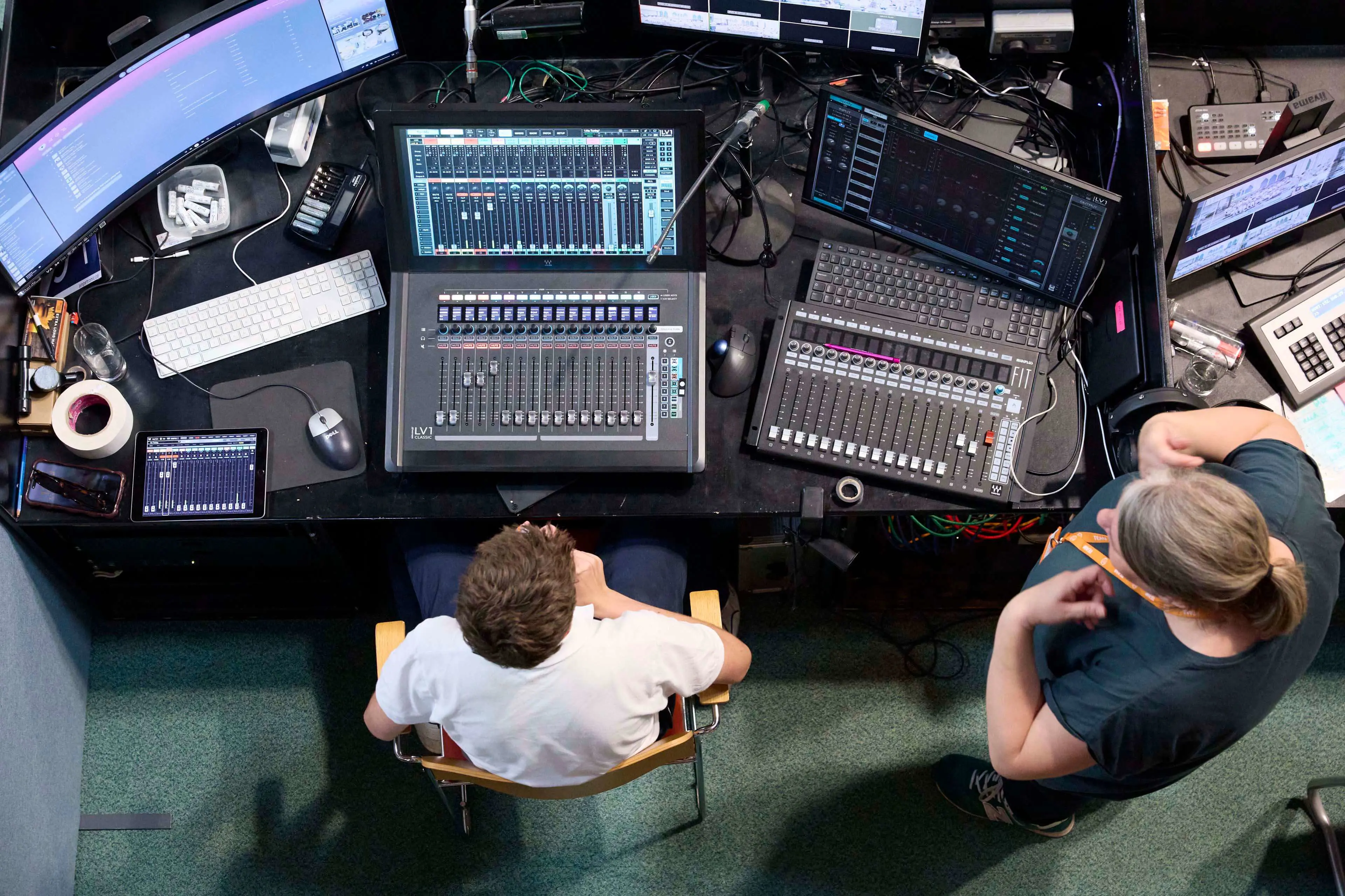 Technical control station with sound, lighting and production equipment used during events held at Christ Church, Clifton.